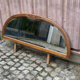 Art Deco concave mirror, arc-shaped, carved in solid wood, 1940.
