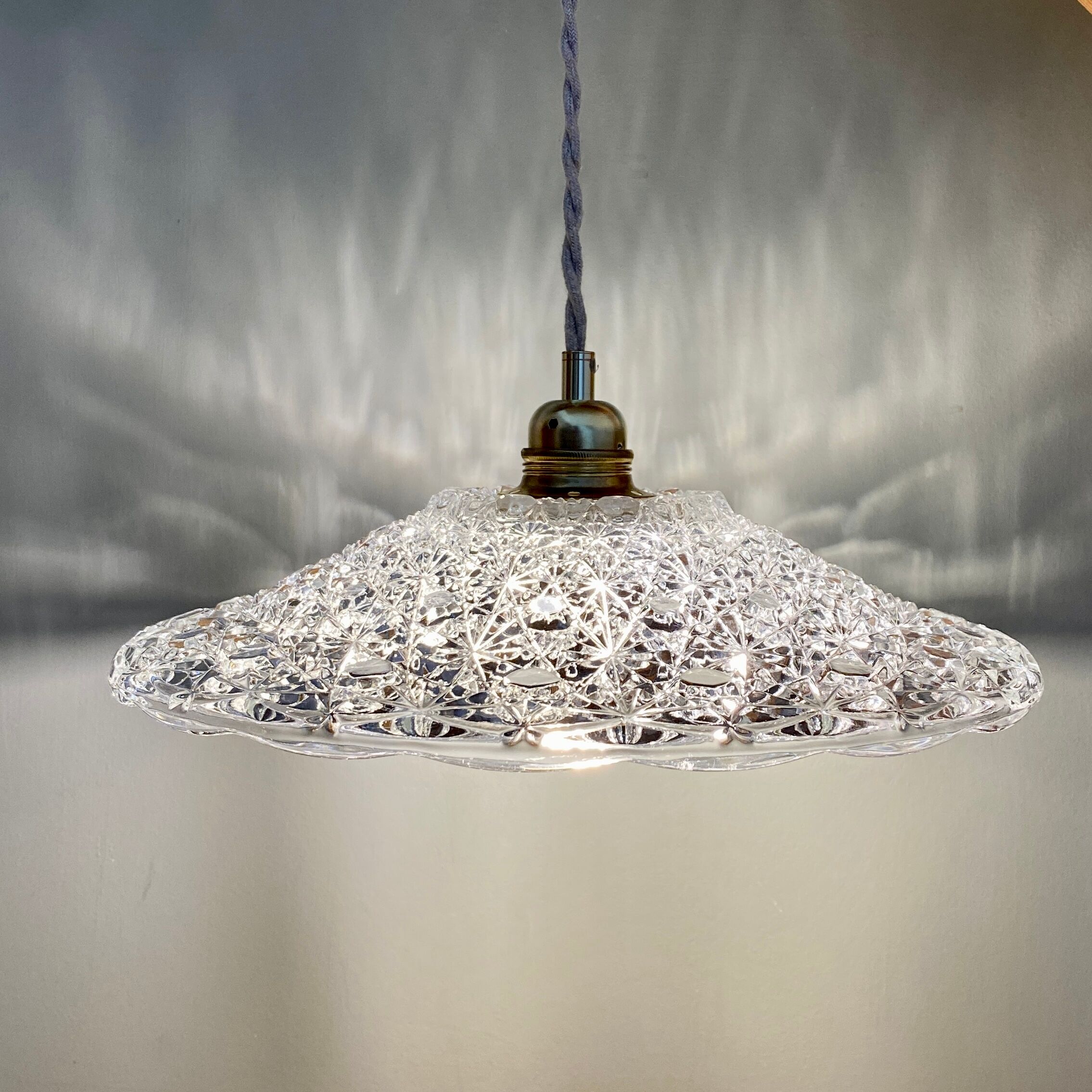 Vintage aabt-jour pendant lamp in molded glass