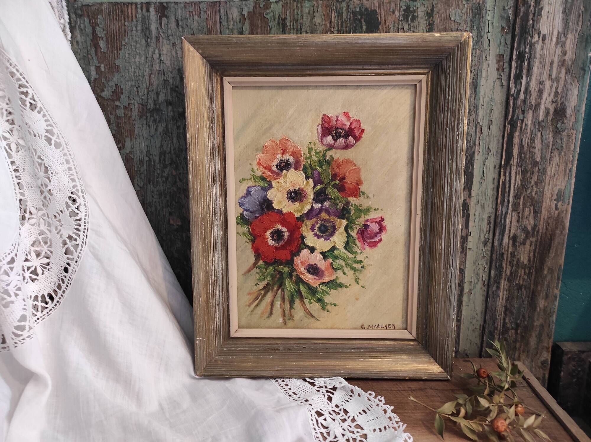 French vintage oil painting, signed G. Masuyer