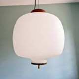 Pendant lamp in teak and white opaline, design Goffredo Reggiani, 1960