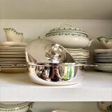 Silver-plated metal tureen, vegetable dish with ears and lid