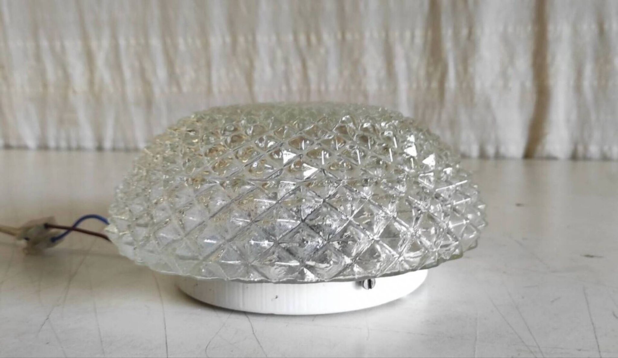 Ceiling light or wall light in moulded glass with diamond point - mid 20th century
