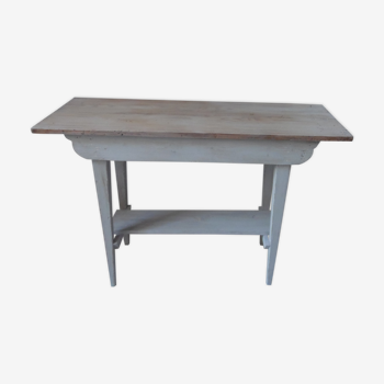 Console, vintage base and belt patinated pearl gray, bleached wood top.