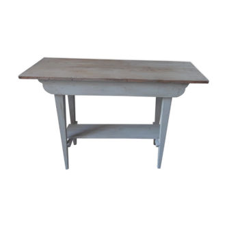 Console, vintage base and belt patinated pearl gray, bleached wood top.