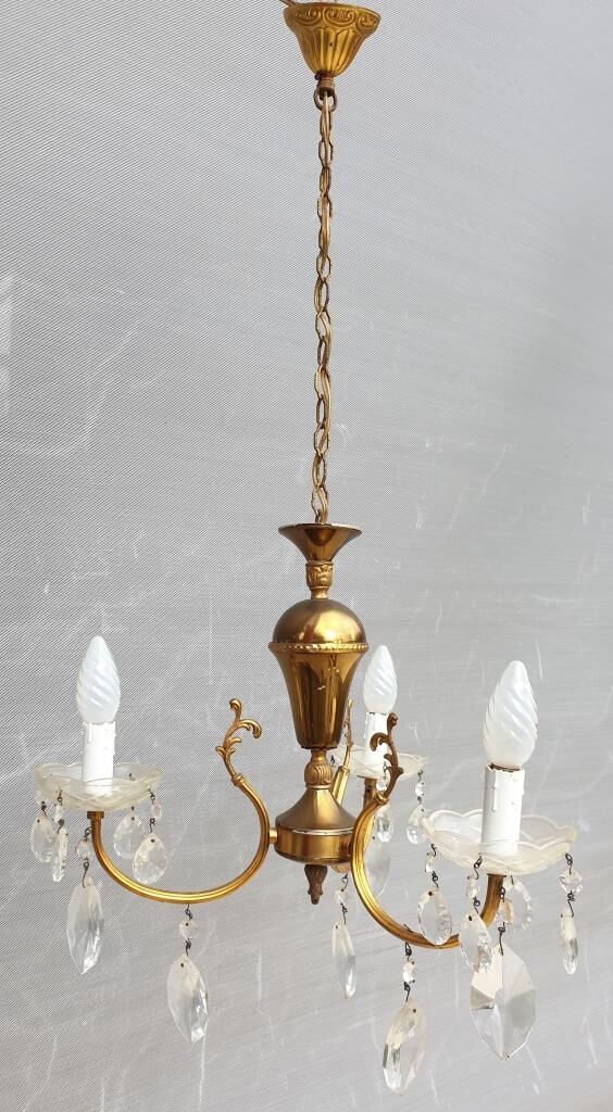 Lustre vintage à pampilles 3 bras de lumière