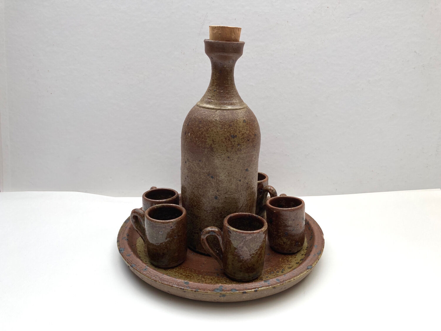 Liqueur or sake service in artisanal glazed stoneware made in France