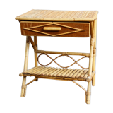 Vintage bedside table, rattan and bamboo