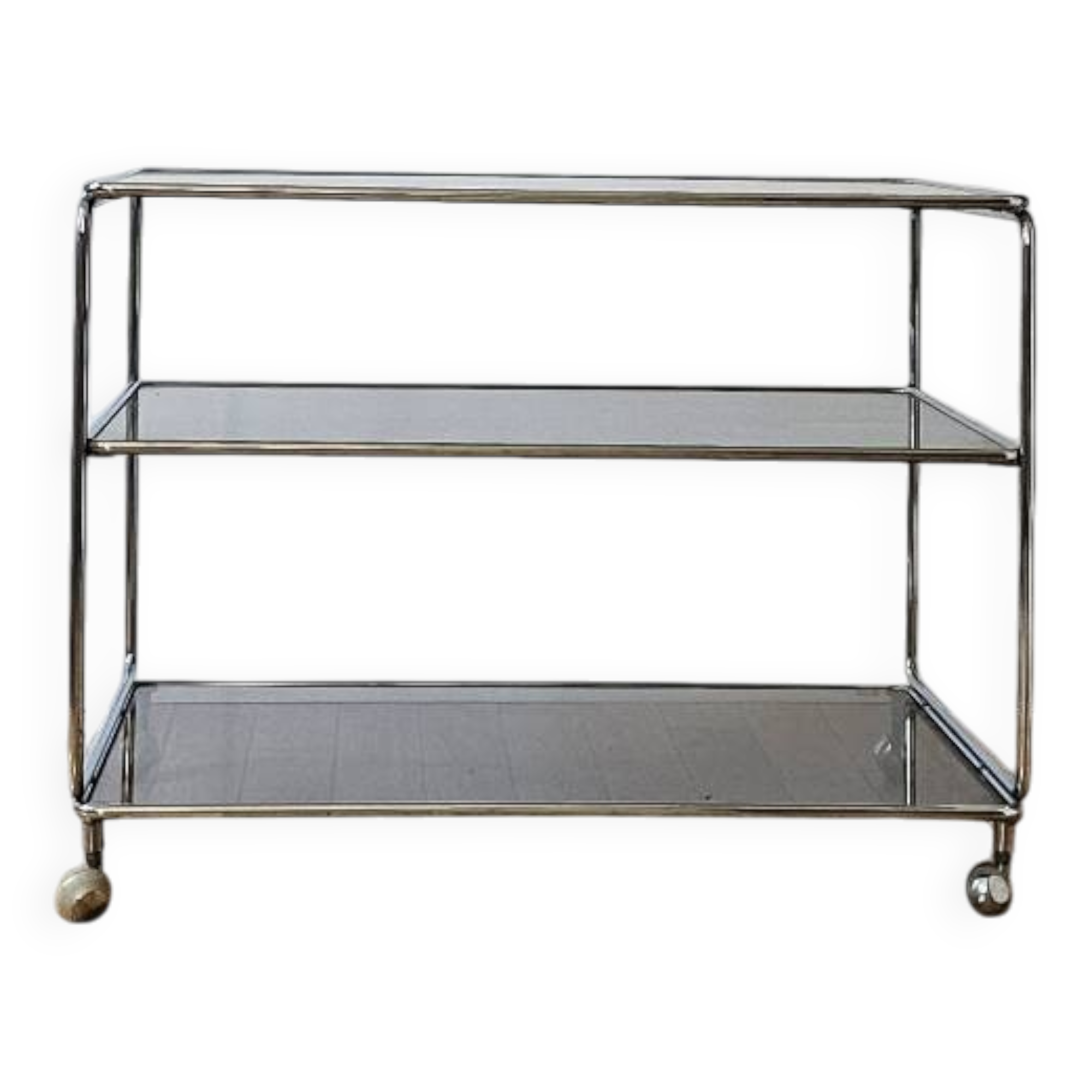 Small rolling trolley in chromed metal