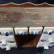 Vintage spice rack wood and earthenware blue decor