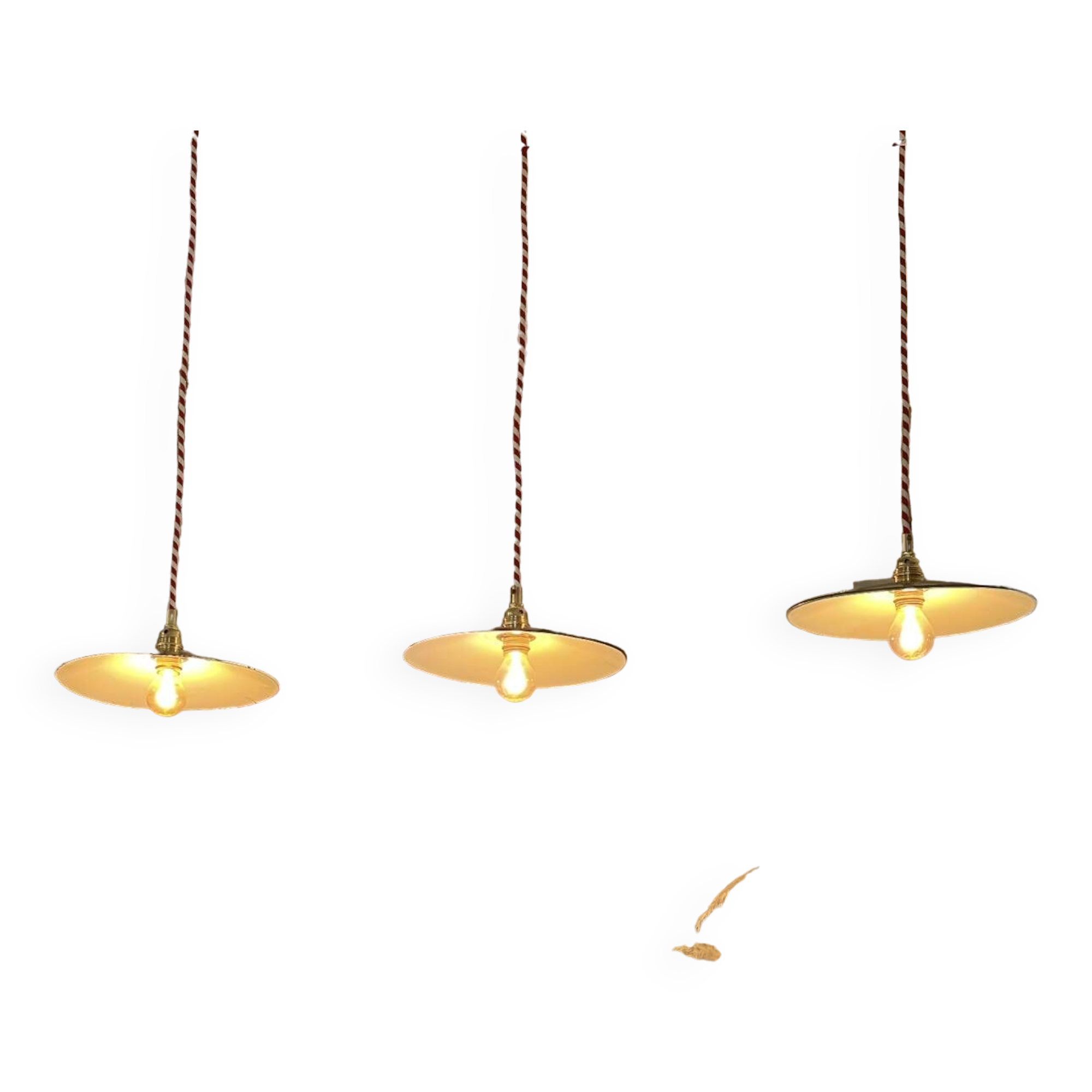 Old green/black and white enameled sheet metal pendant lights Two-tone vintage industrial farmhouse wire