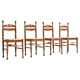 Set of 4 oak and bamboo chairs, 1950s.