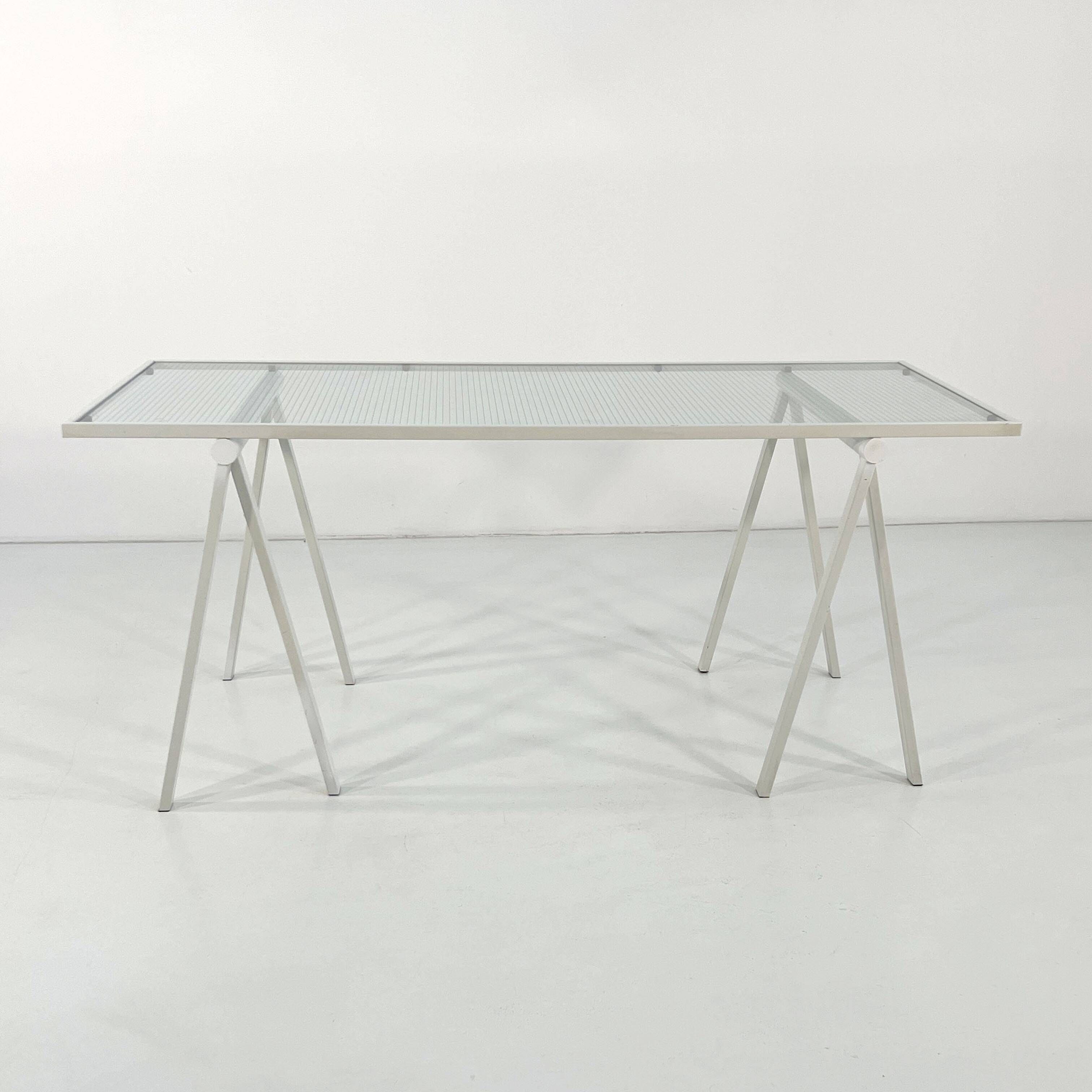 Glass and metal trestle desk by Rodney Kinsman for Bieffeplast, 80
