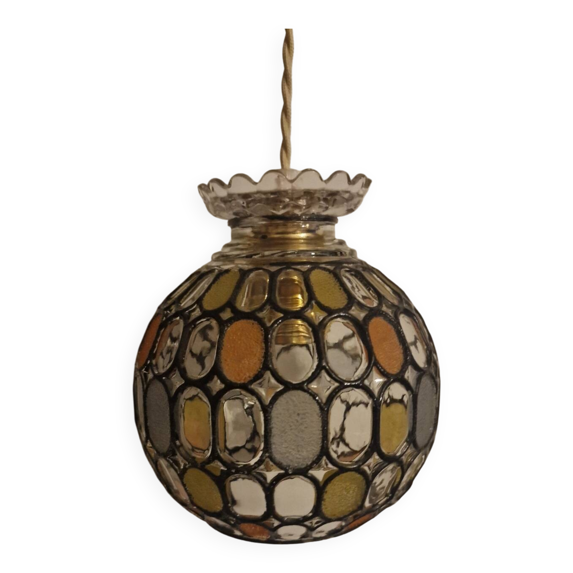 Vintage globe pendant light with stained glass effect