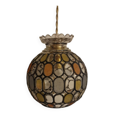Suspension globe vintage effet vitraux