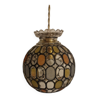 Vintage globe pendant light with stained glass effect