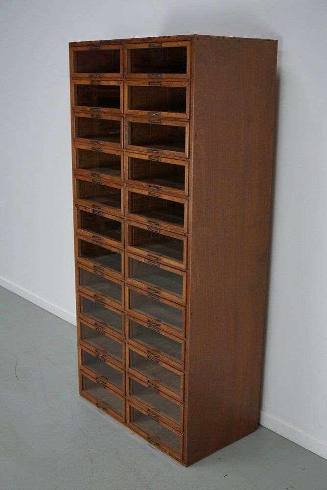 Vintage Dutch oak haberdashery shop cabinet, 1930s