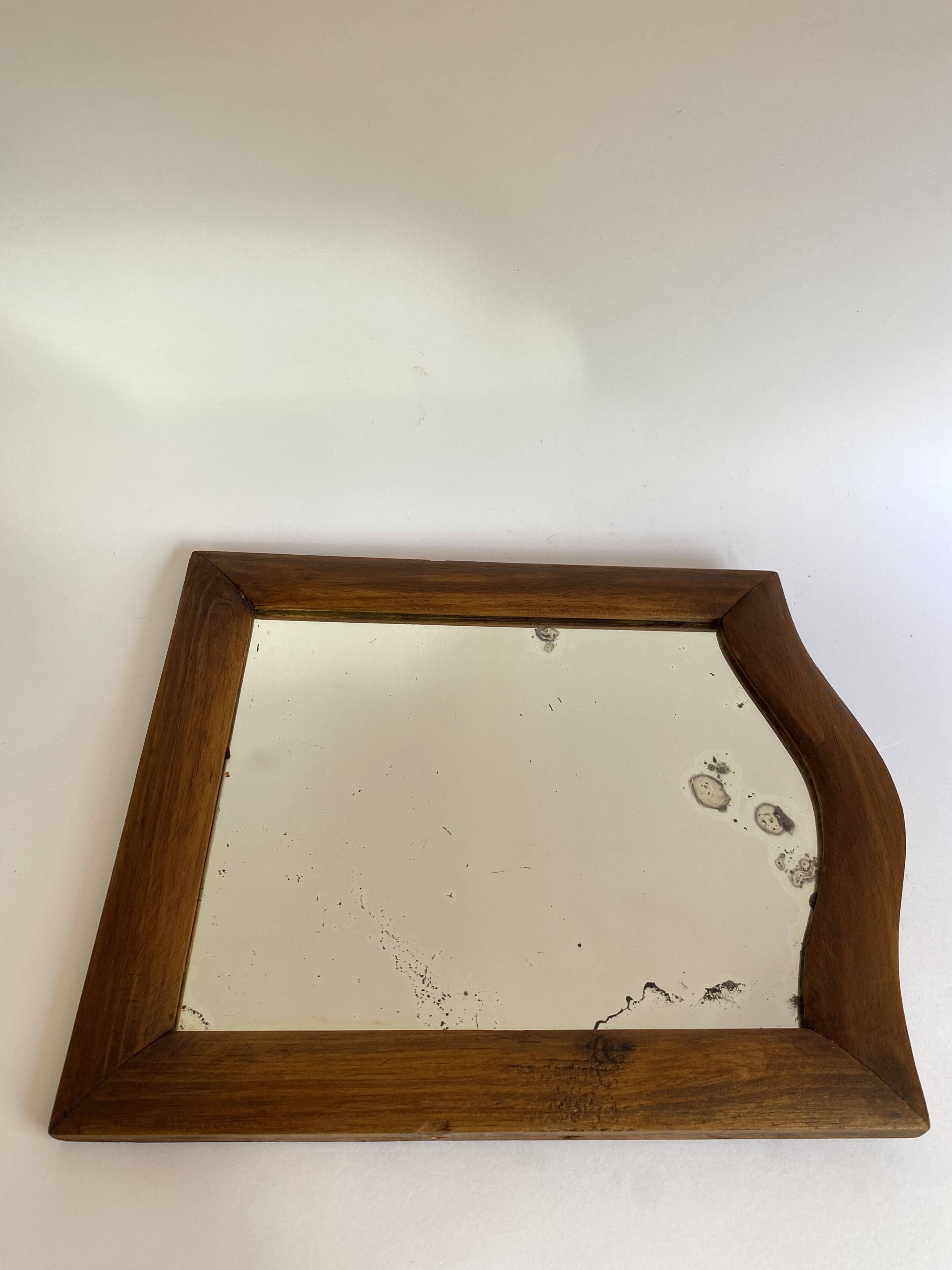 Miroir glace ancienne, bois chapeau de gendarme