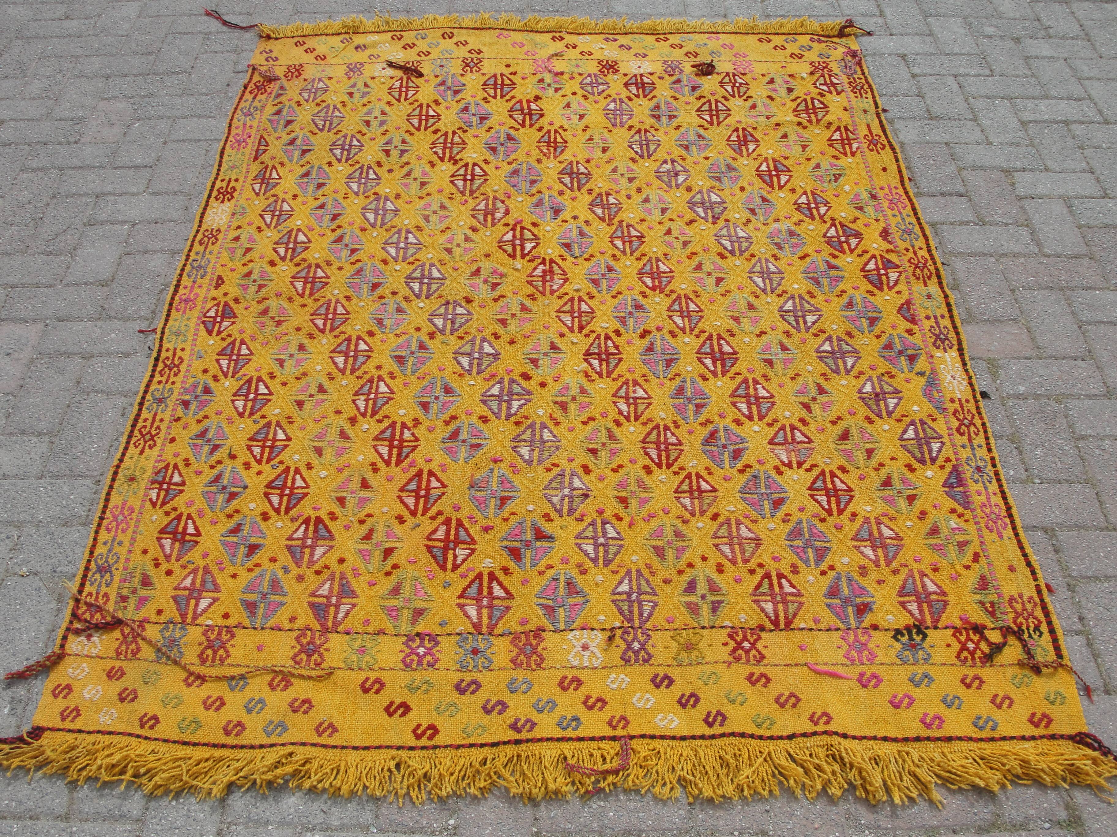 Handmade Yellow area kilim rug