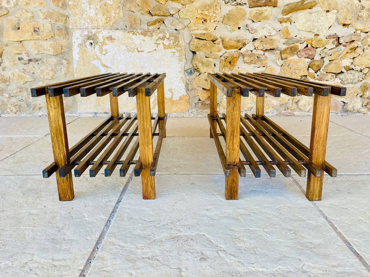 Pair of vintage side tables with 2 shelves