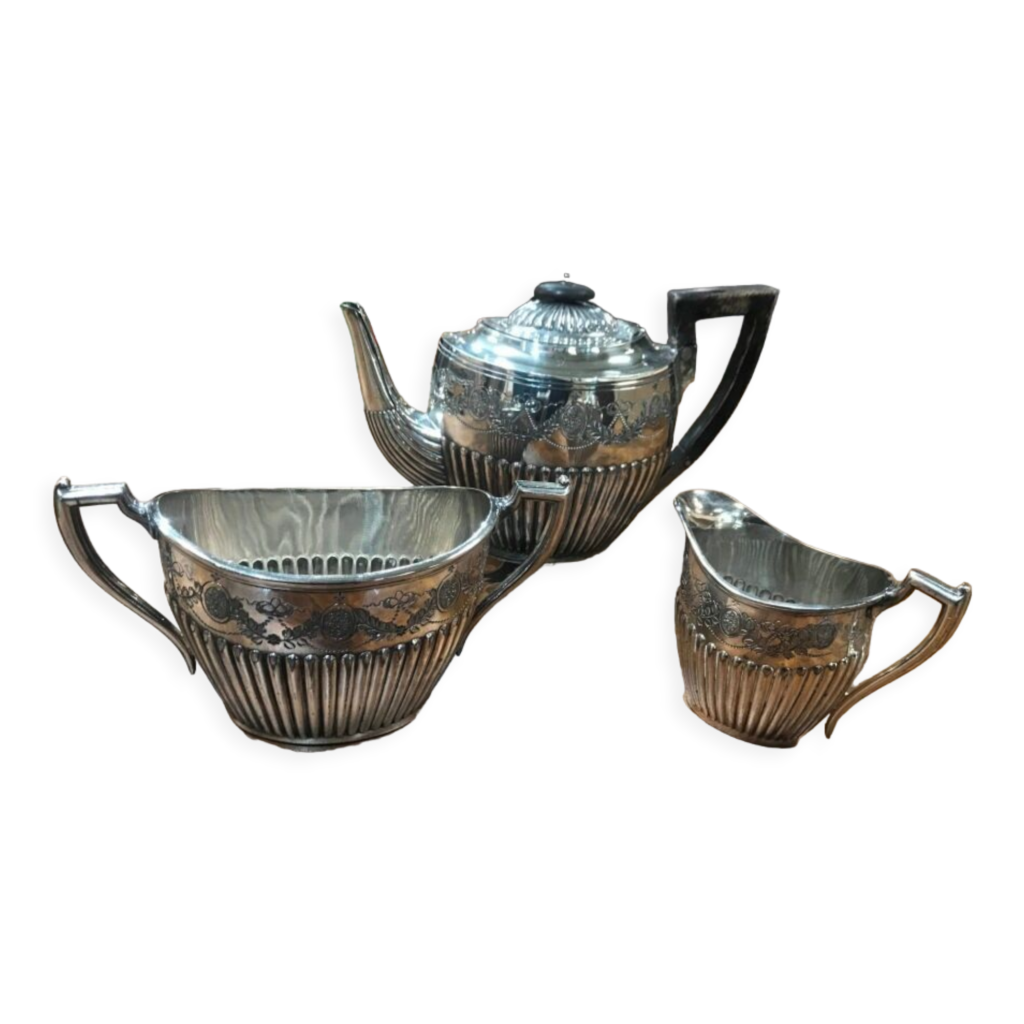 English silver metal tea set