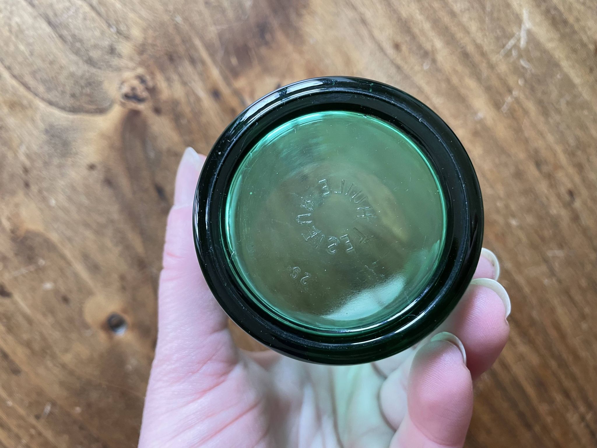 Lot of 5 vintage green glasses - Lesieur et Lever oil