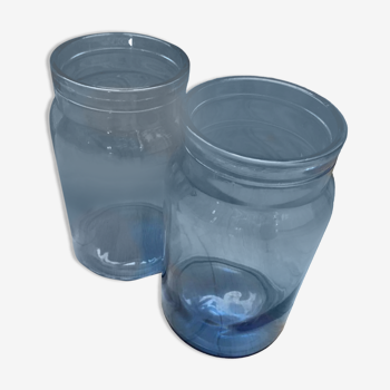 Two blue glass jars