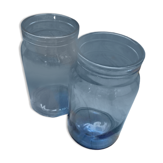 Two blue glass jars