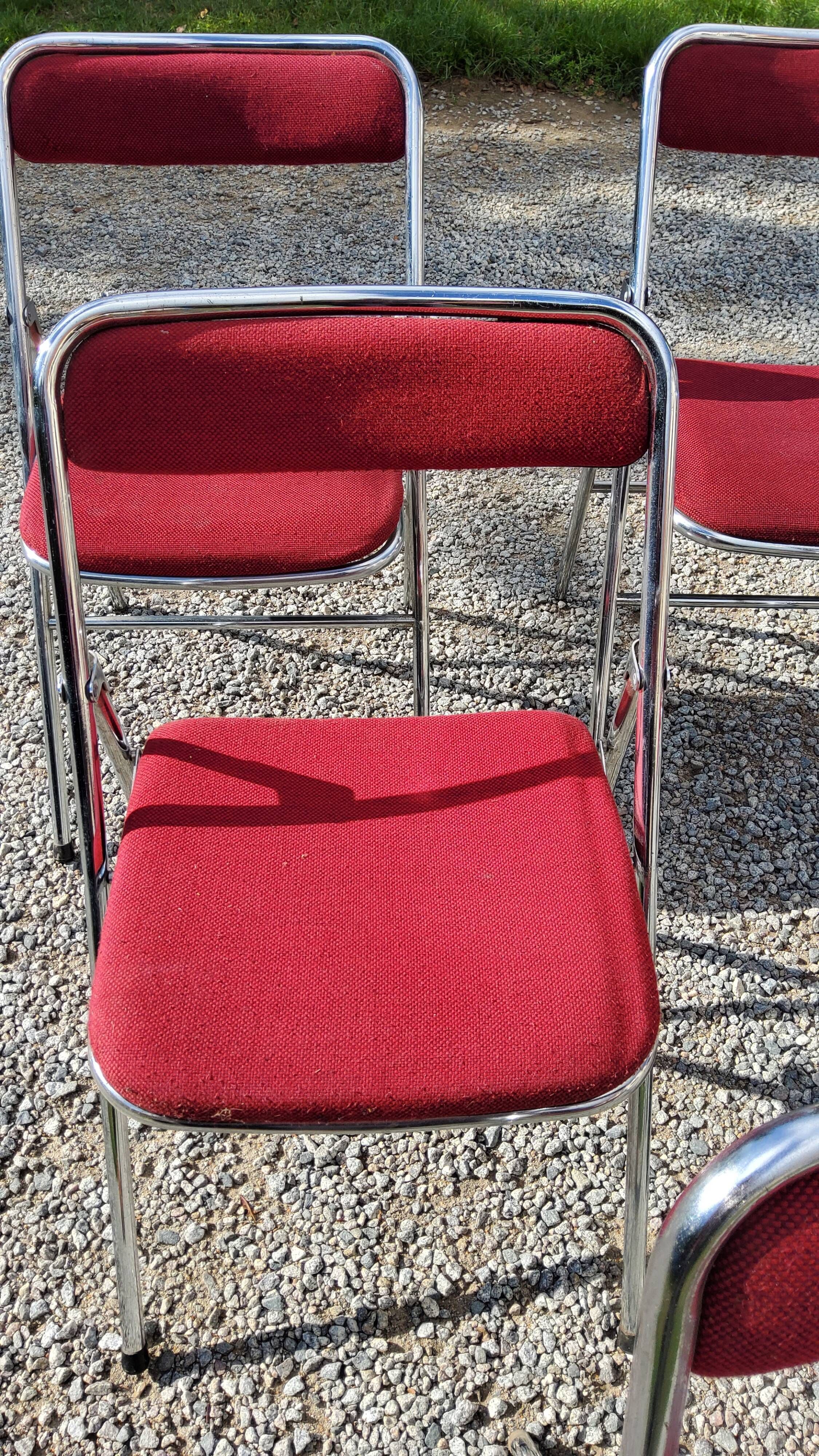 Set of 6 folding chairs from the 70s tweed and chrome metal