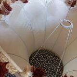 Vintage XXL pagoda lampshade with ecru fabric headband and fringes