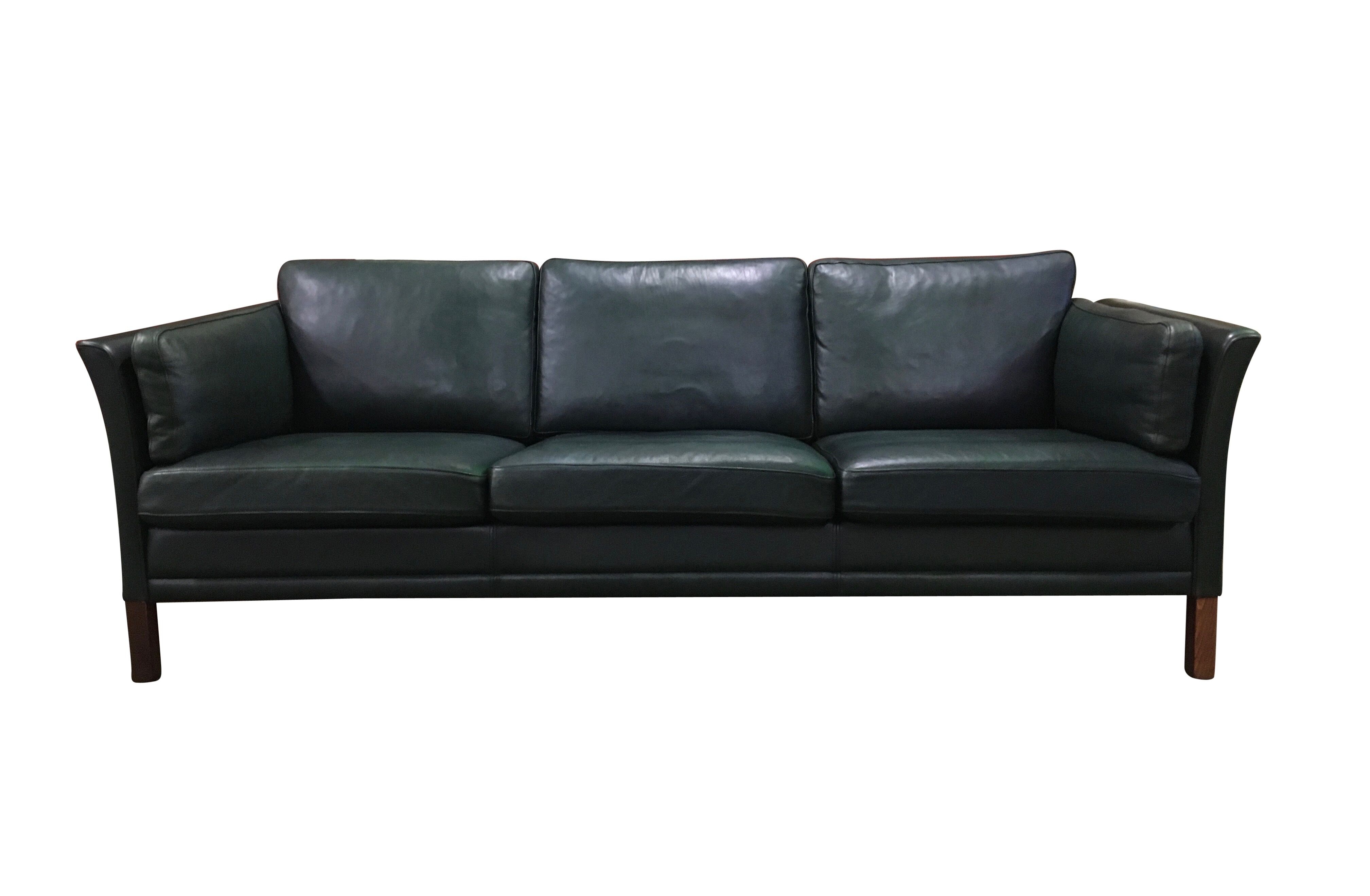 Vintage danish three seater leather sofa