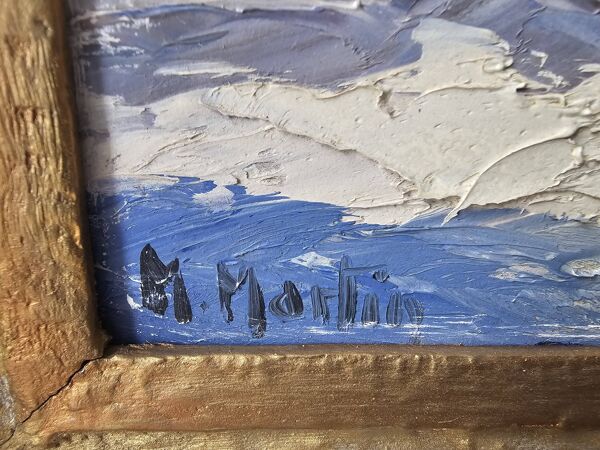 Tableau Huile sur panneau Village du Tour / Le Tour (Chamonix) Signé M Mart