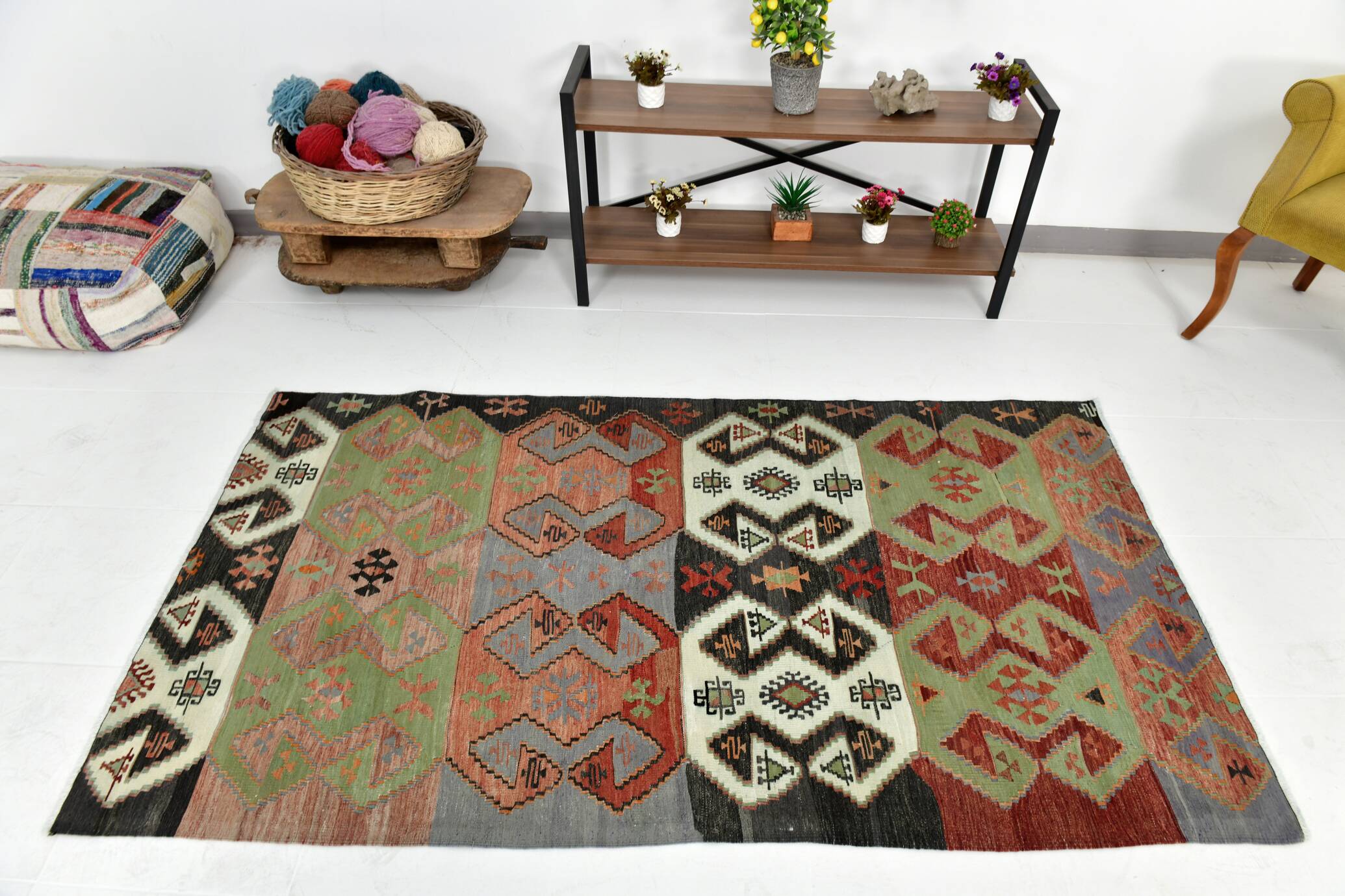 Red Blue Geometric Kilim Rug 112x207Cm SK 35319