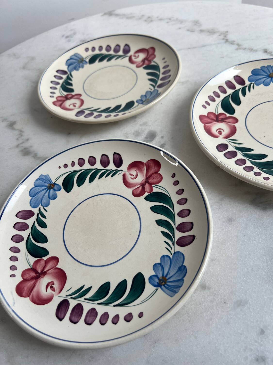 3 small hand-painted dessert plates from Sarreguemines