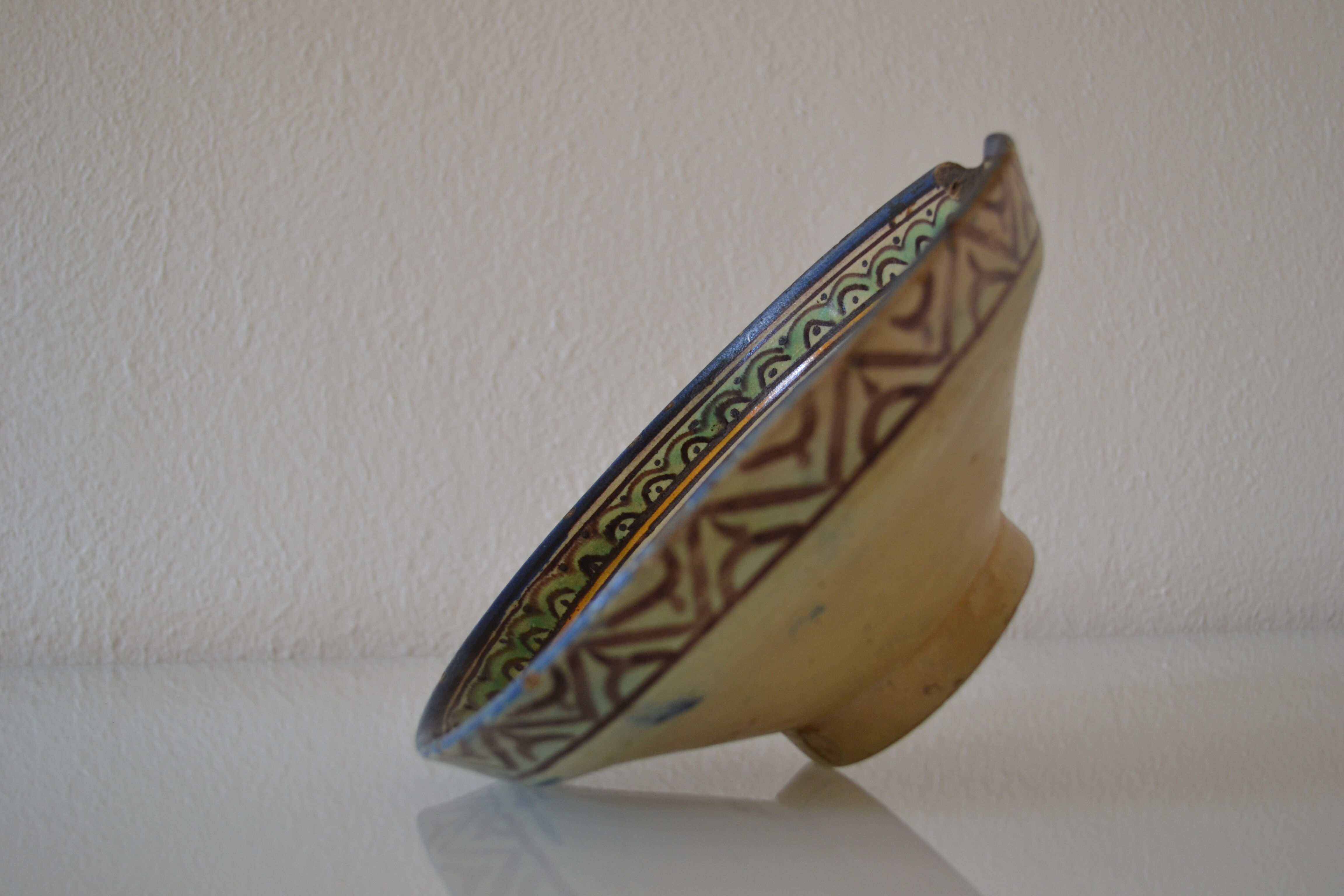 Ancient berbere ceramic dish signed north africa