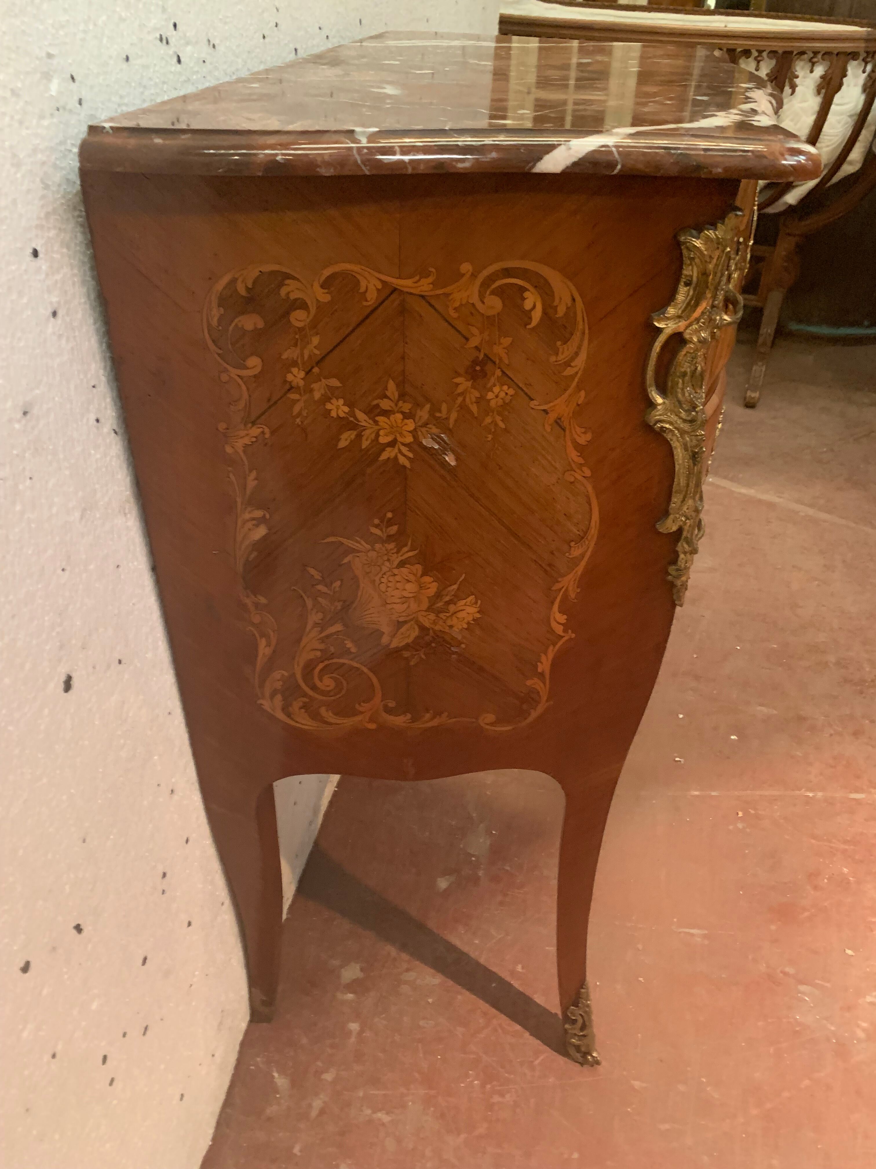 Curved wooden veneer chest of drawers Louis XV / XX century style