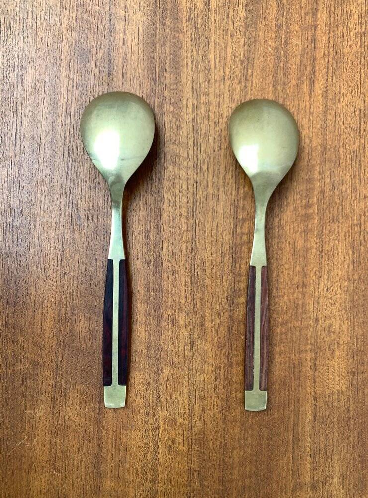 Mid-century brass and teak spoons, 1960s, set of 2