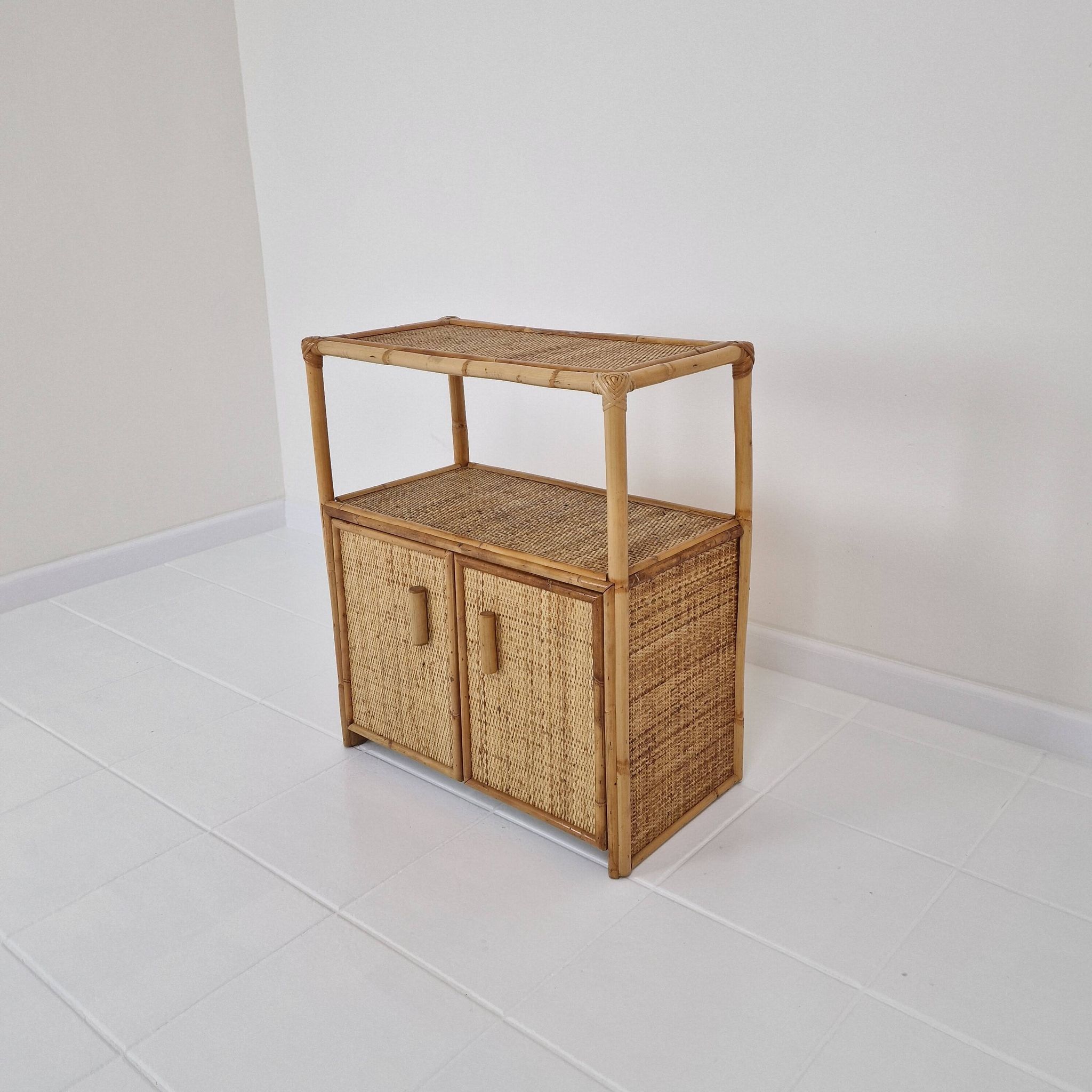 Italian Bamboo and Rattan Cabinet or Bed Side Table, 1980s