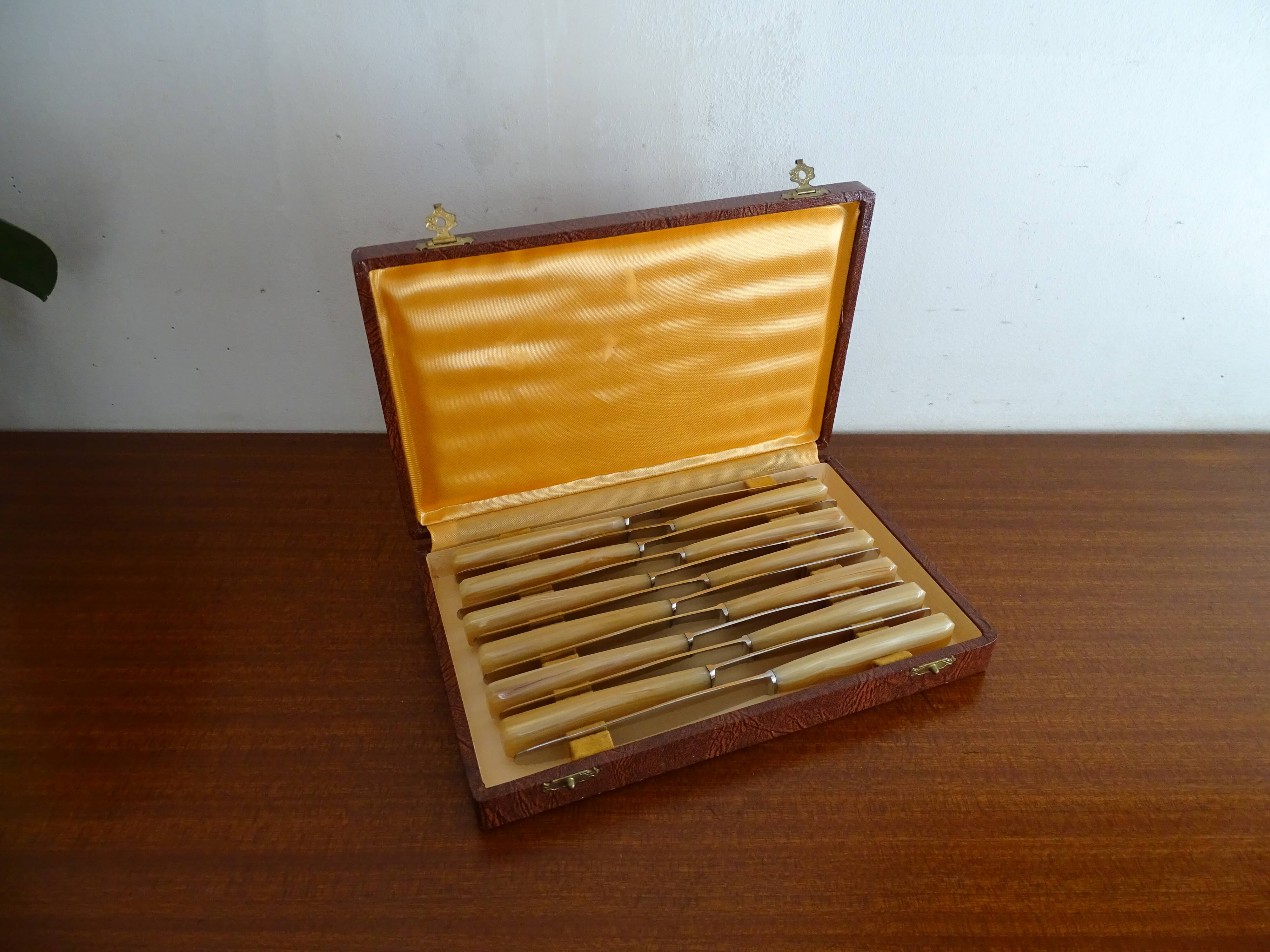 12 couteaux anciens inox vintage en écrin