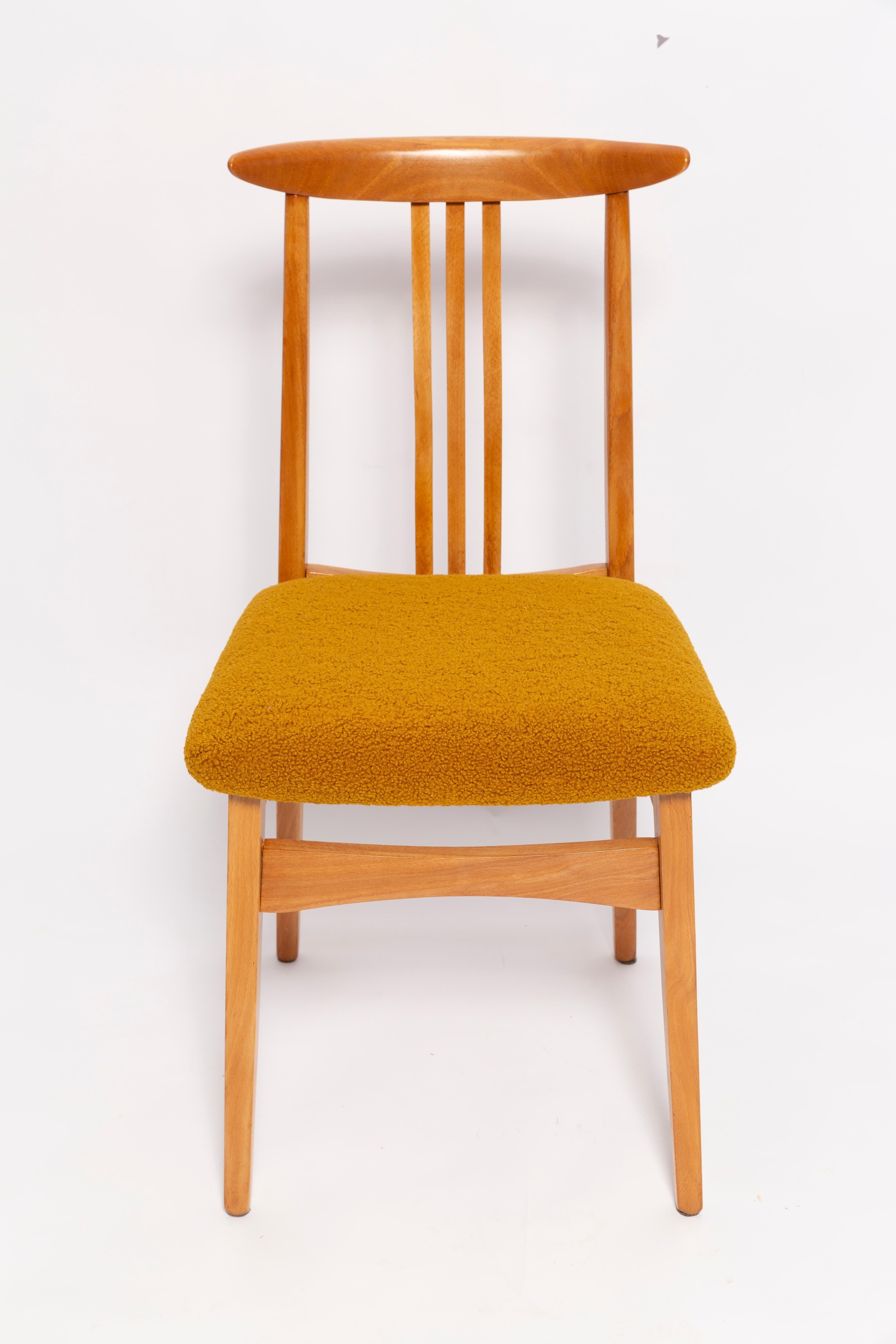 Ochre boucle beech chair from the mid-century, light wood, M. Zielinski, Europe 1960s