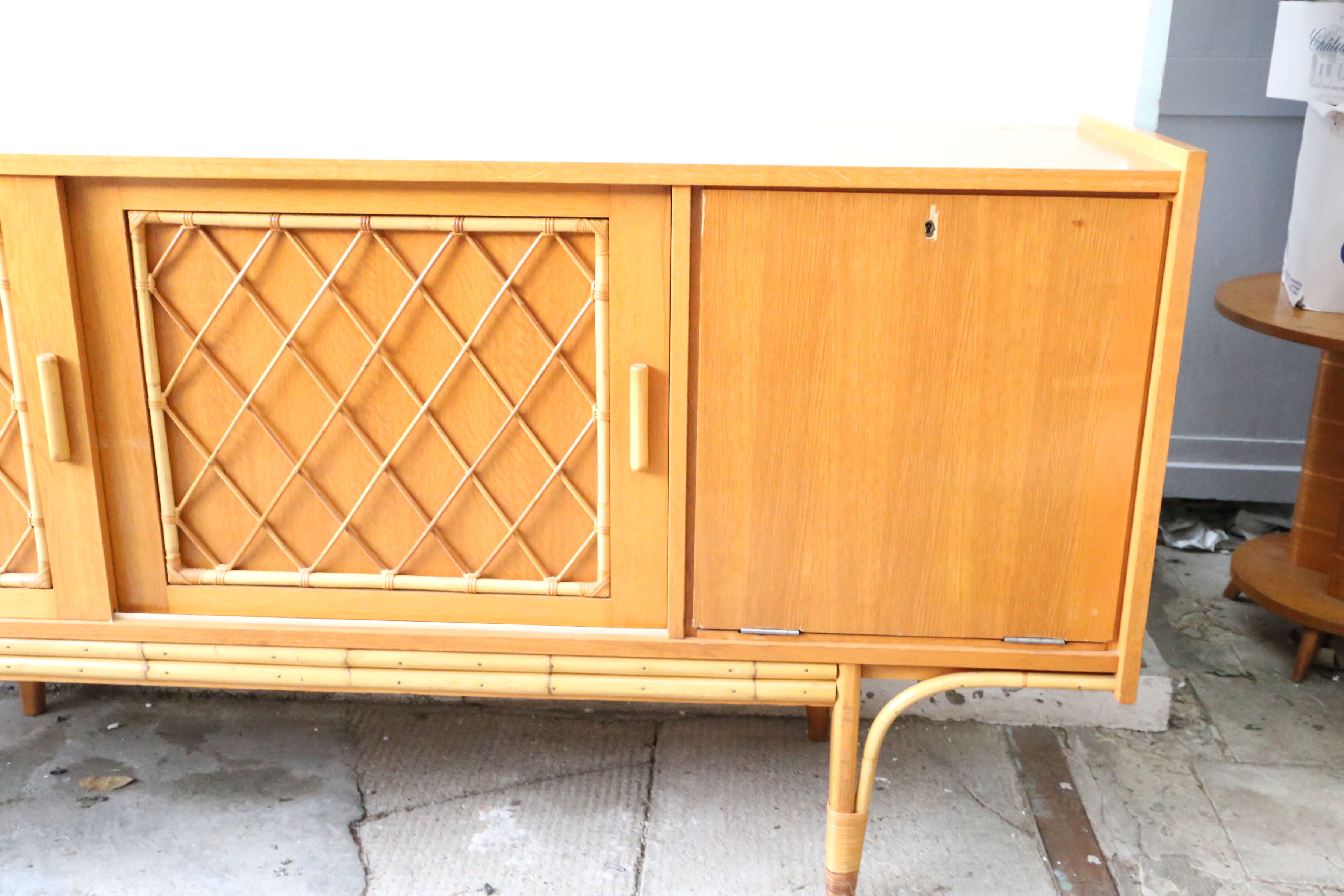 Beautiful pine and rattan sideboard from the 1960s