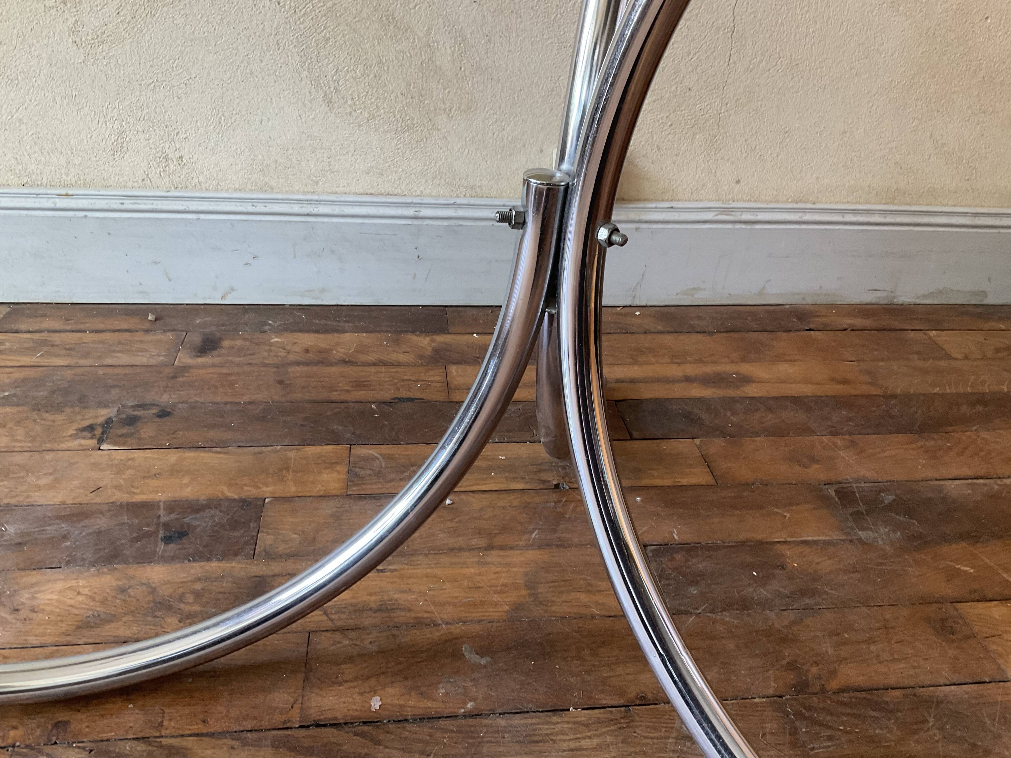 Living room table in smoked glass and vintage metal