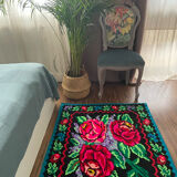 Moldavian carpet with roses made by hand colorful design