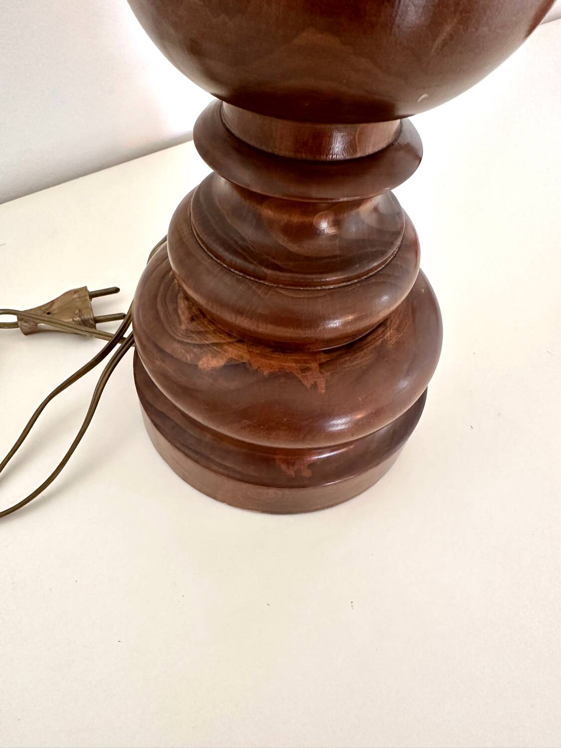 Turned wood and velvet lamp