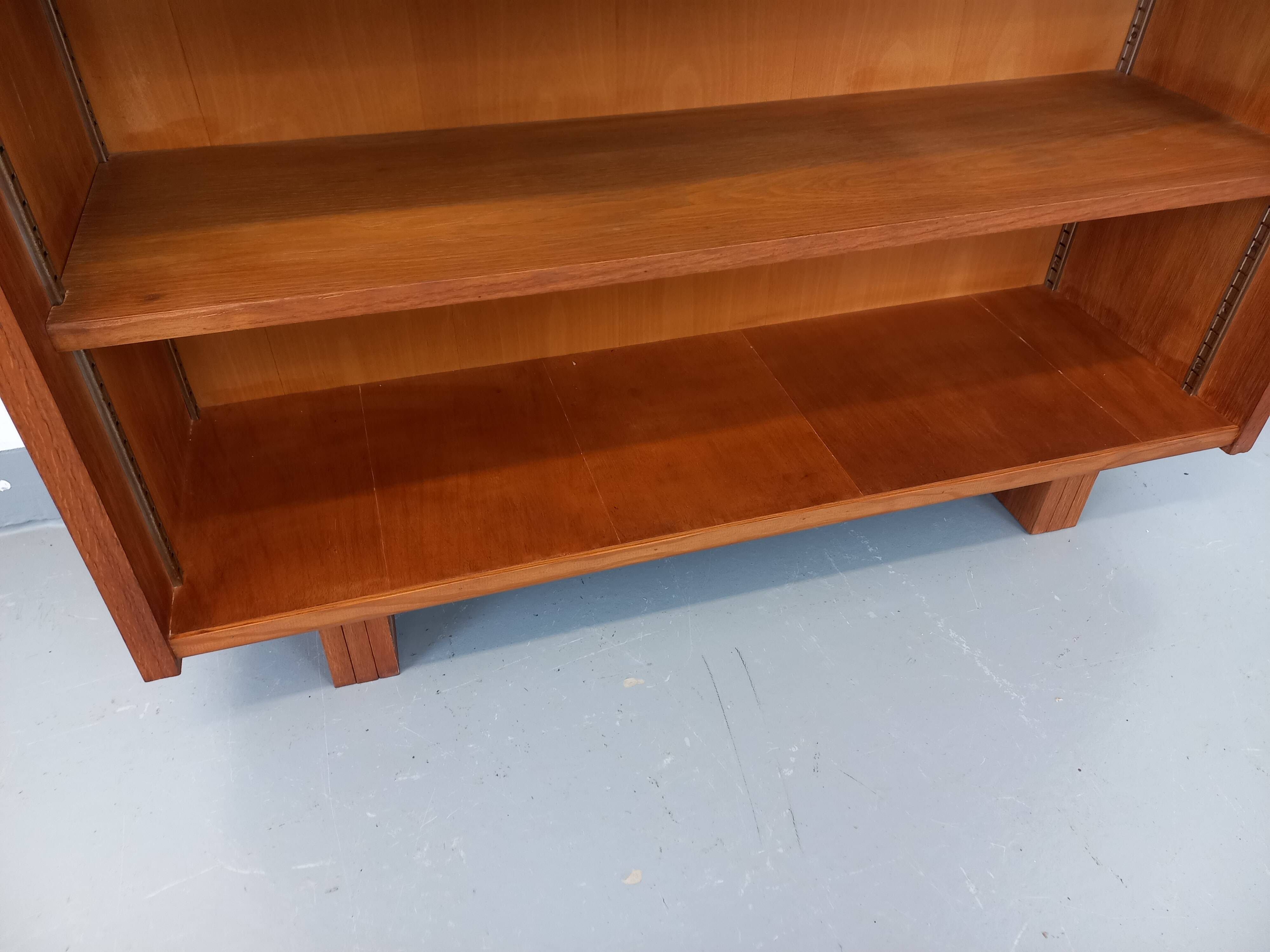Large vintage oak wood bookcase shelf from the 50s 60s