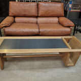 Coffee table in solid oak and metal by Guillerme & Chambron 1950s