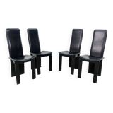 Cidue Style Black Sadle Leather High Back Italian Design Dining Chairs 70s