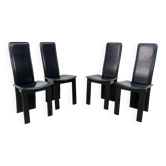 Chaises de salle à manger à dossier haut en cuir noir style Cidue, design italien des années 70