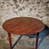 Vintage French round dining table in cherry wood, circa 1920.