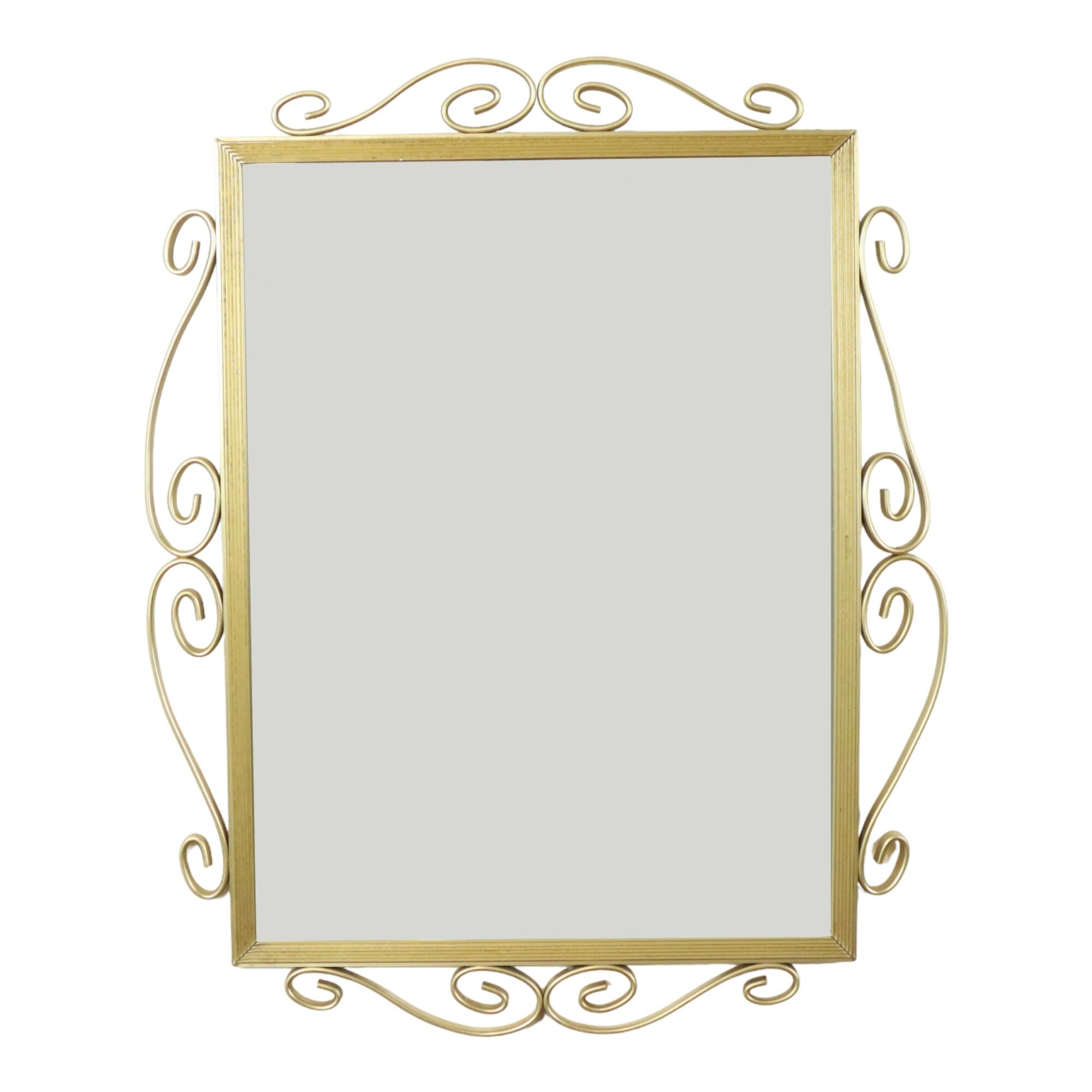 Hollywood regency mirror gold metal faceted mid-century 74cm