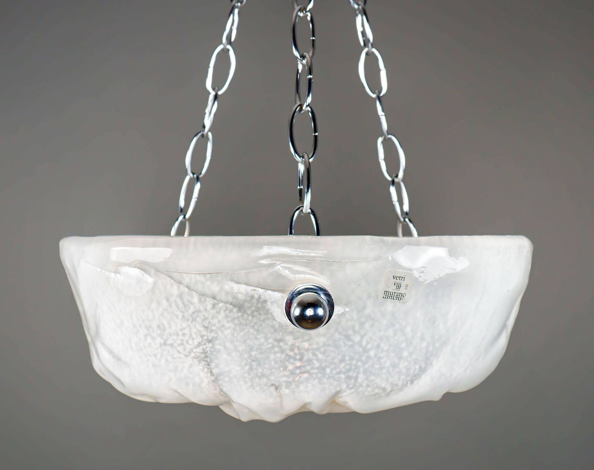 1980s Murano Ice-Textured Opalescent Glass Plafonnier Lamp by Effetre